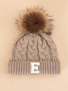 1 gorro de malha com letras para bebê, macio, quente e confortável para meninos e meninas, uso ao ar livre no outono e inverno.