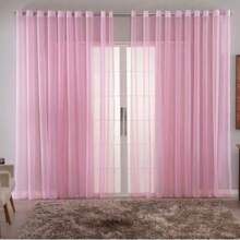 Unlined Voile Curtain 3.00m X 2.00m With Chrome Eyelets – Delicacy And Luminosity For Living Room And Bedroom - Hoa hồng - Xem 2