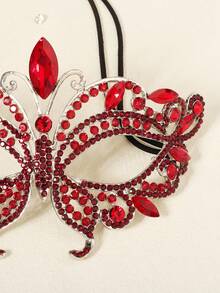 1pc Glass Rhinestone Butterfly Masquerade Mask, Unique Face Decor For Halloween Party - Red - View 5