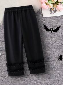 Girls' Cartoon Print Straight Pants, Children's Halloween Clothes With Bat & Pumpkin Pattern, Suitable For Spring And Autumn