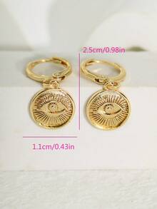 1 par de pendientes de aro con diseño minimalista de estilo del Medio Oriente, chapados en oro de 18K de cobre, con medialuna, rayo y ojo del diablo, adecuados para uso diario, reuniones, Ramadán y Halloween de las mujeres