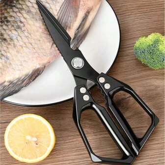 1 pieza Tijeras de cocina domésticas negras, multiusos de acero inoxidable con revestimiento de titanio para cortar huesos de pollo, cortar verduras, fácil de limpiar, artículo esencial versátil para el hogar