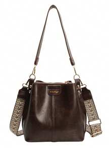 Mini Summer Fashion Texture Solid Color PU Bucket Bag Retro Versatile Women's Shoulder Bag - Coffee Brown - View 8