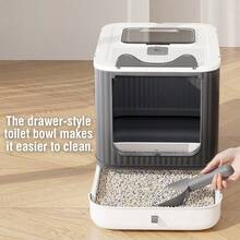 Cat - Shaped Ear Foldable Cat Litter Box With Activated Carbon Deodorizing Grid, Anti - Sand Leakage & Drawer Toilet Bowl - 粉色 - 查看 6