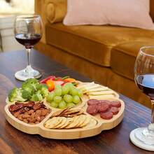 Bandeja de bambú para aperitivos de 1 pieza, bandeja para servir aperitivos, plato para aperitivos, ideal para pasteles, frutas, nueces y dulces. - Redondo 24,5 x 24,5 cm - Ver 4