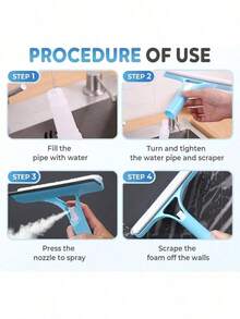 1pcs Shower Squeegee For Glass Door, 2025 Upgrade Multi-Purpose Squeegee For Shower Glass, 3 In 1 Spray Function, Scrape And Microfiber Window Scrubber, All-Purpose Window Cleaner Tool (Blue) - Xanh và trắng - Xem 3
