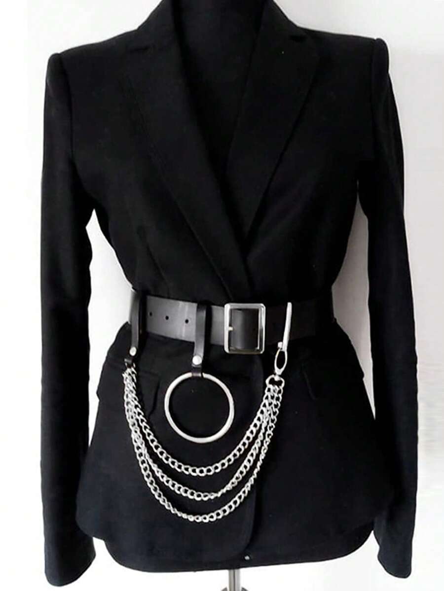 Damen Gothic Ketten Detail Punk PU Leder Gürtel