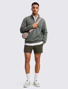 Cotton Fleece Lined Half Zip Mock Neck Men's Sweatshirts - Casual Workout Daily Wear - White Apricot - View 9