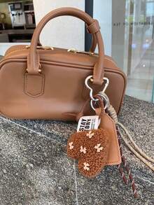 Yogodlns Maillard 心形皮革吊飾，甜美愛心鑰匙圈配件，手工編織，旅行度假聖誕禮物，Y2K 時尚包包掛飾 - 棕色 - 查看 2