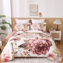 3 Pieces Reversible Botanical Plant Coverlet Set With 2 Pillow Shams, Floral Quilt Set Blush Queen King Size, Quilted Printed Lightweight Bedspread Bedding Set Suitable For Wedding Items, Valentines Day Home Bed Room Decor, Easter Gifts, Mothers Day Gift, All Season - Blush - 查看 7