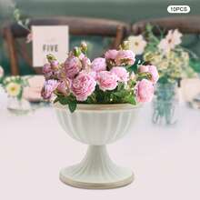 10 Pcs Gold Flower Arrangement Pots, 3.7 Inch Small Metal Vase For Centerpiece Table Decor, Fluted Metal Vase Set Of 10,Ready-To-Use Centerpiece Decor For Wedding & Party,Wedding/Party/Home Decor, Bright Golden & White Gold - 白金 - 查看 7