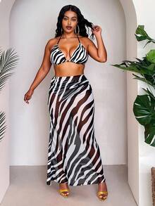 Slaydiva Bộ bikini sarong in họa tiết lấp lánh dành cho nữ cỡ lớn, đồ bơi một mảnh gợi cảm cho bãi biển, kỳ nghỉ, hồ bơi mùa hè. - Nhiều màu - Xem 6