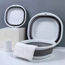 1pc Convenient & Stylish Foldable Wash Basin, Portable Collapsible Wash Basin For Face, Clothes, Foot Soak, Suitable For Home, School, Office, Car - Saves Space Home Bathroom Decor Fall Decor Back To School - Grey - View 10