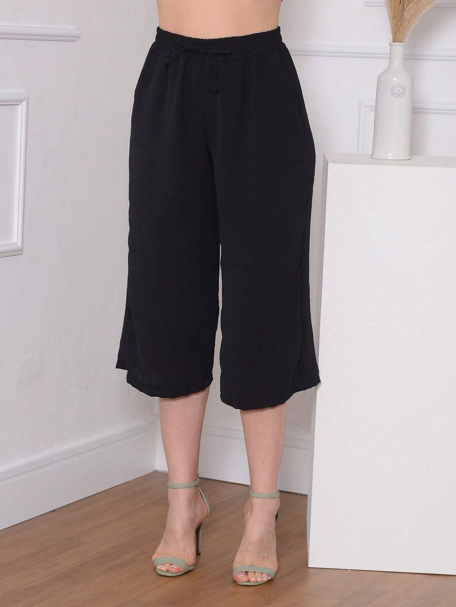 Plain Pantacurt Pants With Pockets - 黑色 - 查看 1
