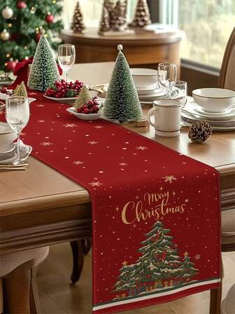1 pieza Camino de mesa de árbol de Navidad rojo, Decoración navideña para mesa, Camino de mesa tipo lino navideño, Camino de mesa, Camino de mesa, 1 pieza Camino de mesa, 4 piezas Manteles individuales, 1 pieza Funda de cojín, 3 productos disponibles, Decoración de hogar de temporada para interiores/exteriores, Decoración de hogar de invierno, Decoración navideña, Decoración de habitación navideña, Decoración de fiesta navideña