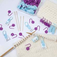 85pcs Floral Stitch Markers With Locking Mechanism - Non-Slip Crochet Locking Stitch Markers, Purple And Teal Flower Stitch Markers For Sweaters, Amigurumi, Lace Patterns - Plastic Organizer For Knitting And Crochet Enthusiasts - Ideal Gift For Knitting And Crochet Projects, Yarn Decor Markers, Stylish Storage Box, Colorful Accessories, Smooth Surface, For DIY Hobbyists - Multicolor - View 2