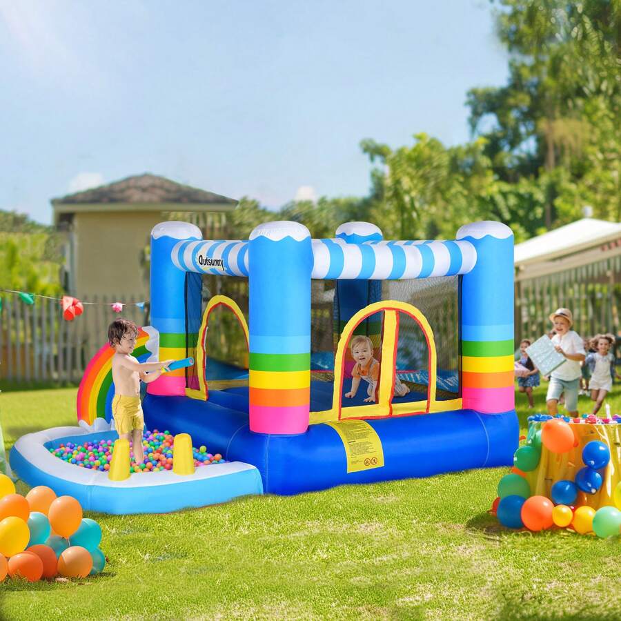 Outsunny Kids Bounce Castle Inflatable House With Trampoline Pool Climbing Wall With Inflator Carrybag, 2.8 X 1.7 X 1.55m - Multicolor - View 1