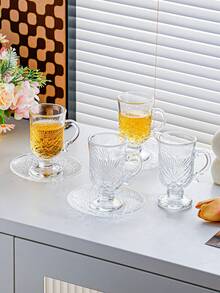 Set da 6 pezzi, Set di tazze da tè turche, Set di tazze da tè marocchine dorate eleganti in stile arabo, include 6 tazze, 6 piattini con cucchiaini da caffè dorati, adatto per feste e tè pomeridiano - trasparente - Visualizzare 10