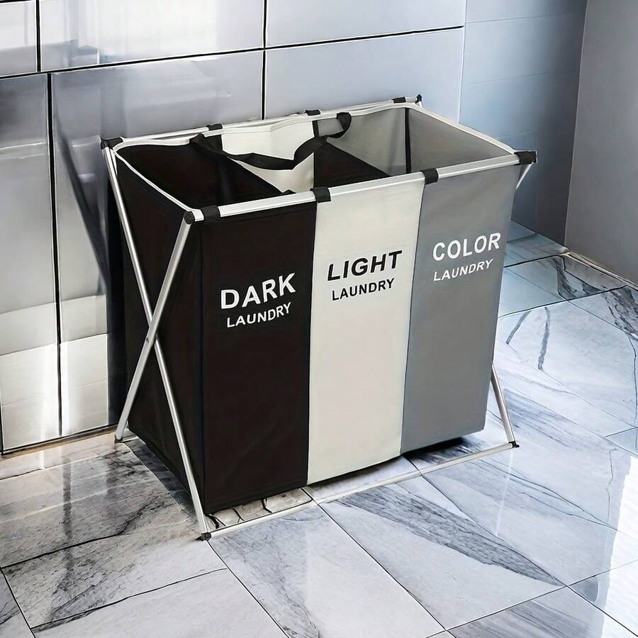 Klappbarer 3-Stück-Wäschekorb, 3 Farben, mit Griff, geeignet für Wäscheräume, Schlafzimmer, Badezimmer, langlebige Wäschekorbe, Platzsparen, minimalistisches Design, Wäschezubehör. - Drei Raster - Übersicht 1
