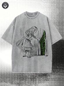 230g Water Washed, Green Printed Men's T-Shirt For Girls Opening Curtains, High-Quality Wax Printed Cotton All Season Casual T-Shirt, Perfect Gift For Streets Or Outdoors, Holiday - Màu xám đen - Xem 1