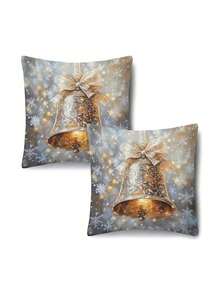1/2/4pcs Golden Christmas Decoration Pillow Covers, Size 17.7x17.7 Inches, Modern Style, Zipper Closure, Machine Washable, Decorative Santa Claus, Snowman, Deer, Snowflake Patterns, Suitable For Living Room Sofa Bed Decoration - No Inner Core Included - Multicolor - View 16