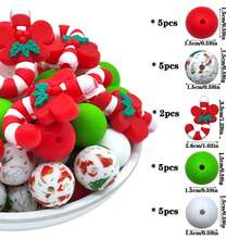 22pcs/45pcs Christmas Candy Silicone Beads DIY Handmade Necklace Plastic Pen Beaded Keychain Car Decor Chain Bag Chain Phone Chain Bracelet Jewelry Supplies Beads
