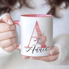Personalized Coffee Mug - 11oz Custom Name & Letter Design, Pink Floral Single Word Pattern, Reusable Gift For Women's Birthday, Anniversary, Mother's Day Drinkware| Elegant Bar Accessory - T - Xem 6