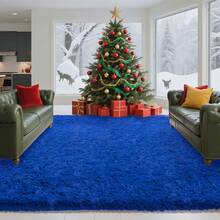 Large Shaggy Area Rug For Living Room & Bedroom – Stain-Resistant Fluffy Carpet With 1.4 In High Pile, Plush Aesthetic Throw Rug, Non-SIip Rubber Backing With 4 Anti-SIip Pads, Durable Edge Stitching – Cozy Minimalist Decor – Great Gift For New Year ! - 寶藍色 - 查看 3