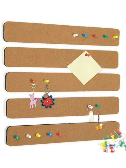 5 件/批带图钉的软木板条，自粘式公告板条，用于墙壁毡钉板粘贴笔记