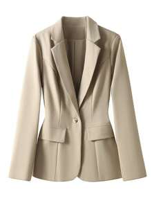 Damen Lässig Kragen Langarm einfarbiger Knopf Taschen Büro Blazer, Herbst