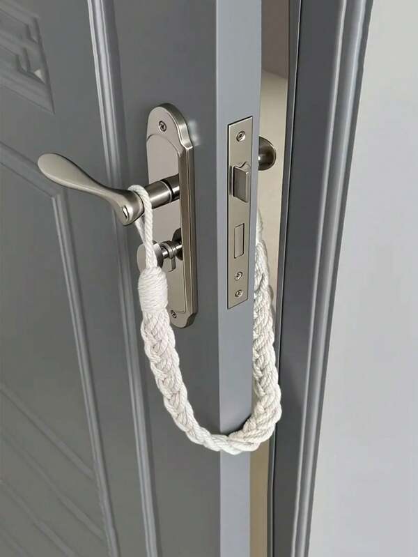 1pc Vintage Rope Silent Door Stopper - Handwoven Fabric Wedge Protects Floor Or Wall, Elegant Home/Office Door Barrier, Easy Installation No Tools Required, Fashionable Decorative Door Clip, Grey & White