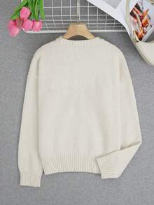 Fall Women Long Sleeve Pullover Regular Knitwear Sweater With Dachshund Dog Pattern Rib-Knit Details Medium Stretch School Cute Tops Women Streetwear Old Money Style Women Teacher - Apricot - View 2