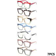 7pcs Fashion Large Frame Reading Glasses Set, Comfortable Spring Hinged Readers, Unique Color Combinations, Meets Your Daily Outfit Needs Women's Readers Set - Multicolor - View 14