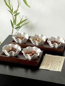 1/2/3/4-Pcs Set Retro Minimalist White Ceramic Lotus Leaf Shaped Tea/Dessert Plates, Serving Trays, Nuts Bowls White For Lotus Flower Lace Dessert Plate, Simple Dipping Dish, Ice Cream Bowl, Multi-Functional Dessert Plate, Suitable For Afternoon Tea, Parties And Home Kitchens, Home Kitchenware, Afternoon Tea Set, Delicate Serving Dish, Stylish Dessert Bowl - 彩色 - 查看 8