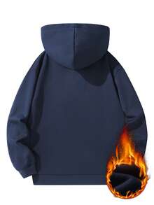 Áo hoodie lông cừu ấm áp dành cho nam, màu trơn đơn giản, cổ tay áo co giãn, thiết kế nút cổ điển, thoải mái khi mặc. - Màu xanh hải quân - Xem 2