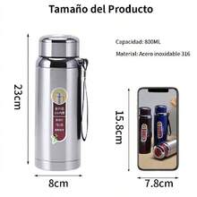 Termo de Viaje 1000 ml – Acero Inoxidable con Asa y Aislamiento al Vacío - Plateado - Ver 5