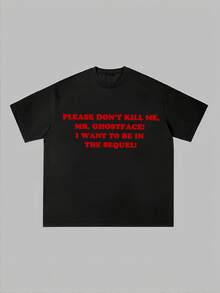 Halloween Creative Tees Please Don't Kill Me Mr. Ghostface Funny Horror Print Graphic Round Neck Short-Sleeved Fashionable T-Shirts Top For Summer, Holiday Gifts - 黑色 - 查看 1