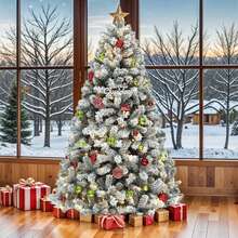 7.5ft Prelit Snow Flocked Artificial Full Christmas Tree With 1550 Branch Tips And Foldable Base For Home - 美規A型插(110-127V) - 查看 4