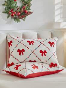 2/3pcs Red & White Christmas Bow Pattern Print Reversible Duvet Cover Set, Cute Cartoon Bedding Set For Christmas, Soft, Breathable, Machine Washable, Christmas Decor, Christmas Gift (1 Duvet Cover + 1/2 Pillowcases, No Filler) - Red and White - View 5