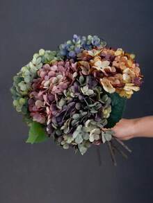 1 pezzo Fiore artificiale di ortensia vintage, decorazione per il soggiorno, composizione floreale di ortensia vintage, fiore di seta, decorazione per la casa, accessorio per la fotografia - Multicolore - Visualizzare 2