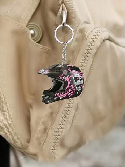 4/1 件 2D 平面亚克力赛车头盔钥匙扣 - 汽车钥匙扣、钥匙、钥匙链、时尚家居包袋配饰、复古极限运动爱好者吊坠、适合包袋和汽车钥匙装饰、万圣节、圣诞树节日派对装饰、送给家人和朋友的理想节日派对礼物 | 时尚设计带保护膜 | 易撕易贴、细节真实、适合男女 2D 平面装饰