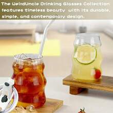 4pcs/6pcs Grinkwell Cloud Design Borosilicate Glass Coffee Cups With Straws, U-Shaped Insulated Tea Cups For Cold Drinks, Hand Wash Only, Perfect For Labor Day & Thanksgiving Gifts