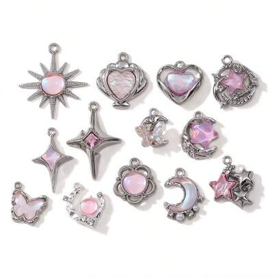 5/10 件粉色水钻蝴蝶、星星、太阳系 Y2K 风格吊坠 DIY 项链手链珠宝礼物，适合女性、朋友和家人