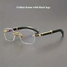 Men's Retro Square Frameless Reading Glasses With Metal Hinge-HD Lens Reading Glasses Magnifying Glass 1.0 To 4.0 Magnification, Durable Business And Office Glasses, Suitable For Daily Use, Stylish Metal Frame Design, Multi-Function Magnification, Modern Glasses, High Quality Lens, Vision Correction, Exquisite Design, Lightweight Structure, Vision Support, Adults - 金色和黑色 - 查看 16