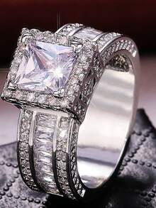 1pc Sparkling Square Ring, Fashionable Luxury Women's Engagement/Proposal Diamond Ring, Suitable As Engagement Gift Or For Daily/Wedding Wear