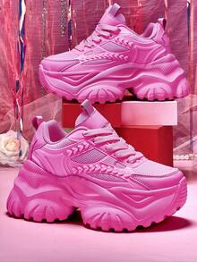 Tênis Casuais de Plataforma da Moda Feminina, Salto Alto Rosa de 7cm, Sola Leve Antiderrapante com Amortecimento, Confortável e Quente para Outono/Inverno, Adequado para Uso Diário, Encontros, Fitness, Escritório, Adequado para Adolescentes, Estudantes Universitários, Sapatos de Skate