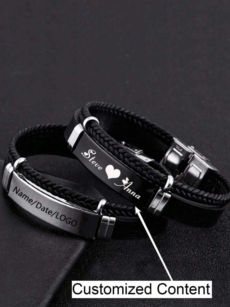 定制休闲个性不锈钢手链，可刻上姓名等自定义内容，适合朋友周年纪念、生日、日常佩戴，适合男孩女孩、青少年 - 彩色 - 查看 1