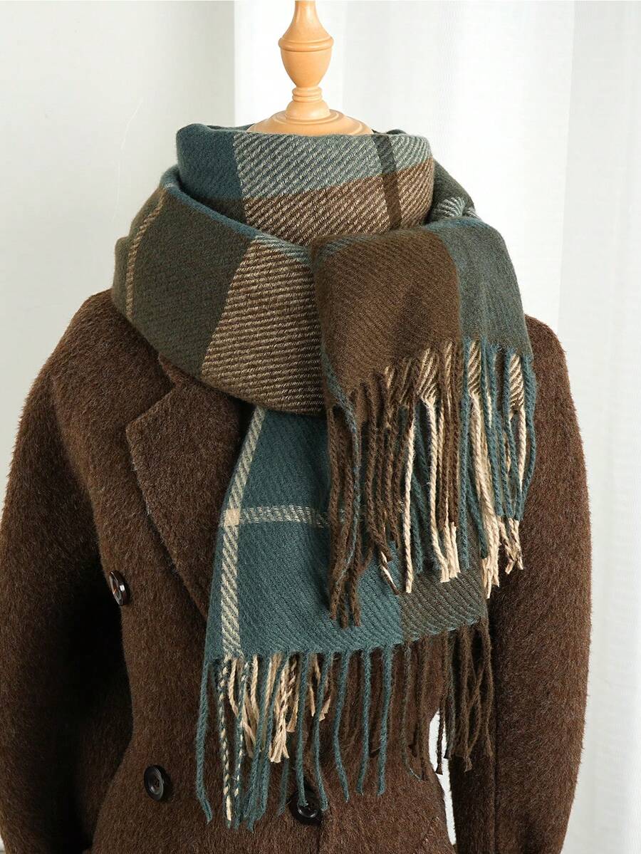 1 Piece Of Elegant And High-End Checkered Pattern Long Scarf For Women, Versatile And Fashionable Decoration For Air-Conditioned Rooms In Spring And Autumn, Suitable For Daily Wear And Outdoor Use