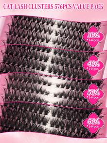 576/560pcs D-Curl Voluminous Individual Eyelashes, Suitable For Beginners And Professionals DIY At Home, 30D+40D+50D+60D+80D+100D Mixed Styles Segmented Lash Book, Meets Different Makeup Needs, Soft & Natural, Long-Lasting & Lightweight, Large Capacity Lash Book, Cute & Fashionable Curled False Eyelashes, Enlarging Eyes, Suitable For Daily Outings, Travel, Photography, Parties, Weddings, Music Festivals And Makeup - 彩色 - 查看 7