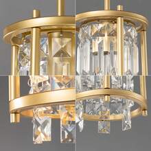 Dining Room Light Fixture Semi Flush Mount Ceiling Light, Industrial Farmhouse Chandelier Gold Metal Crystal Pendant Light For Hallway Balcony Kitchen Island (Round 1-Light) - 圓形-6.29英寸 - 查看 6